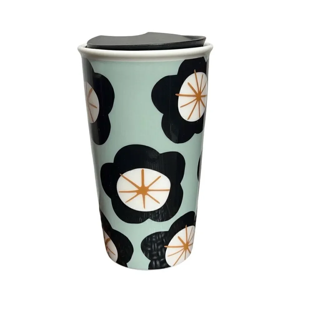 Starbucks Green Spring Floral Ceramic Travel Cup with Lid